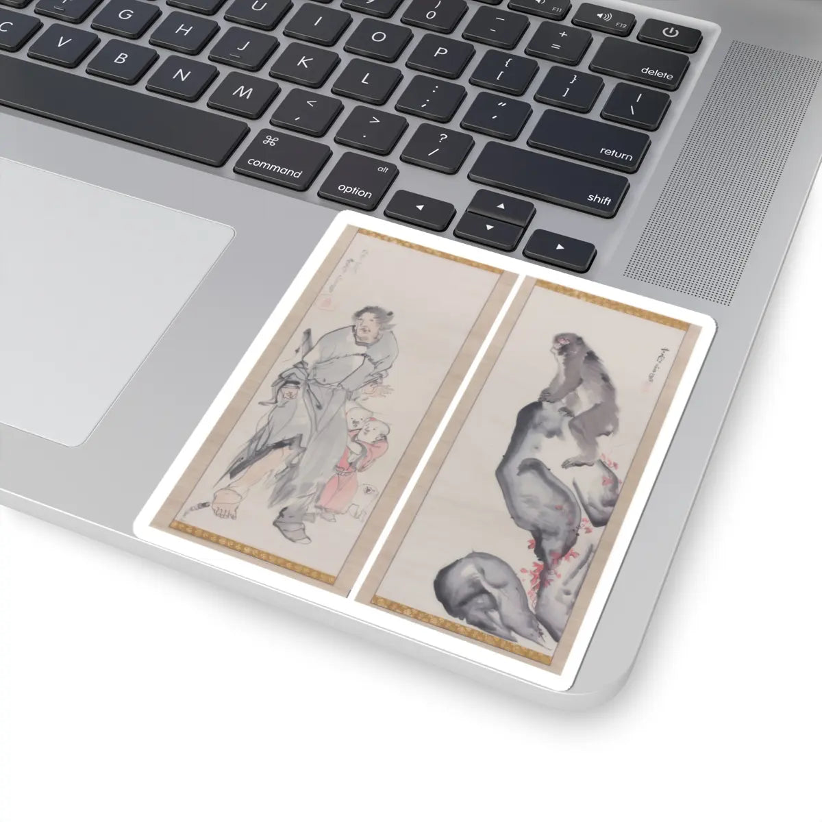 Nagasawa Rosetsu - Monkey on a Rock; Monkey Trainer with Chinese Children and Puppy - late 1790s v1 - STICKER Vinyl Kiss-Cut Decal