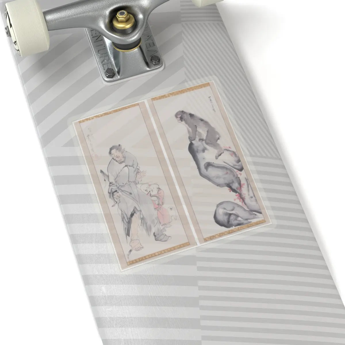 Nagasawa Rosetsu - Monkey on a Rock; Monkey Trainer with Chinese Children and Puppy - late 1790s v1 - STICKER Vinyl Kiss-Cut Decal