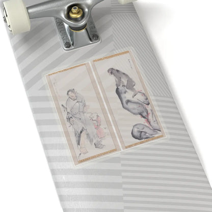 Nagasawa Rosetsu - Monkey on a Rock; Monkey Trainer with Chinese Children and Puppy - late 1790s v1 - STICKER Vinyl Kiss-Cut Decal