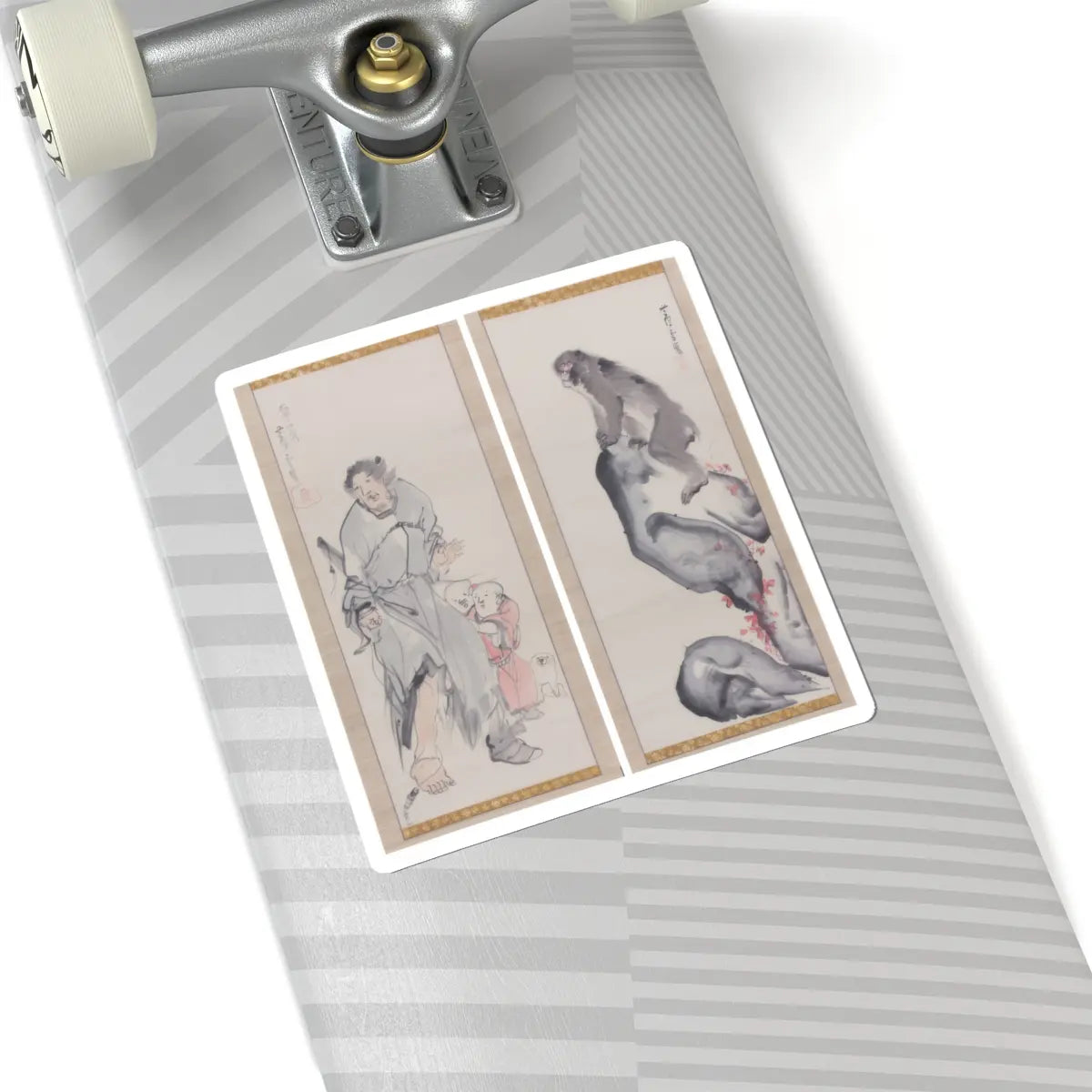 Nagasawa Rosetsu - Monkey on a Rock; Monkey Trainer with Chinese Children and Puppy - late 1790s v1 - STICKER Vinyl Kiss-Cut Decal
