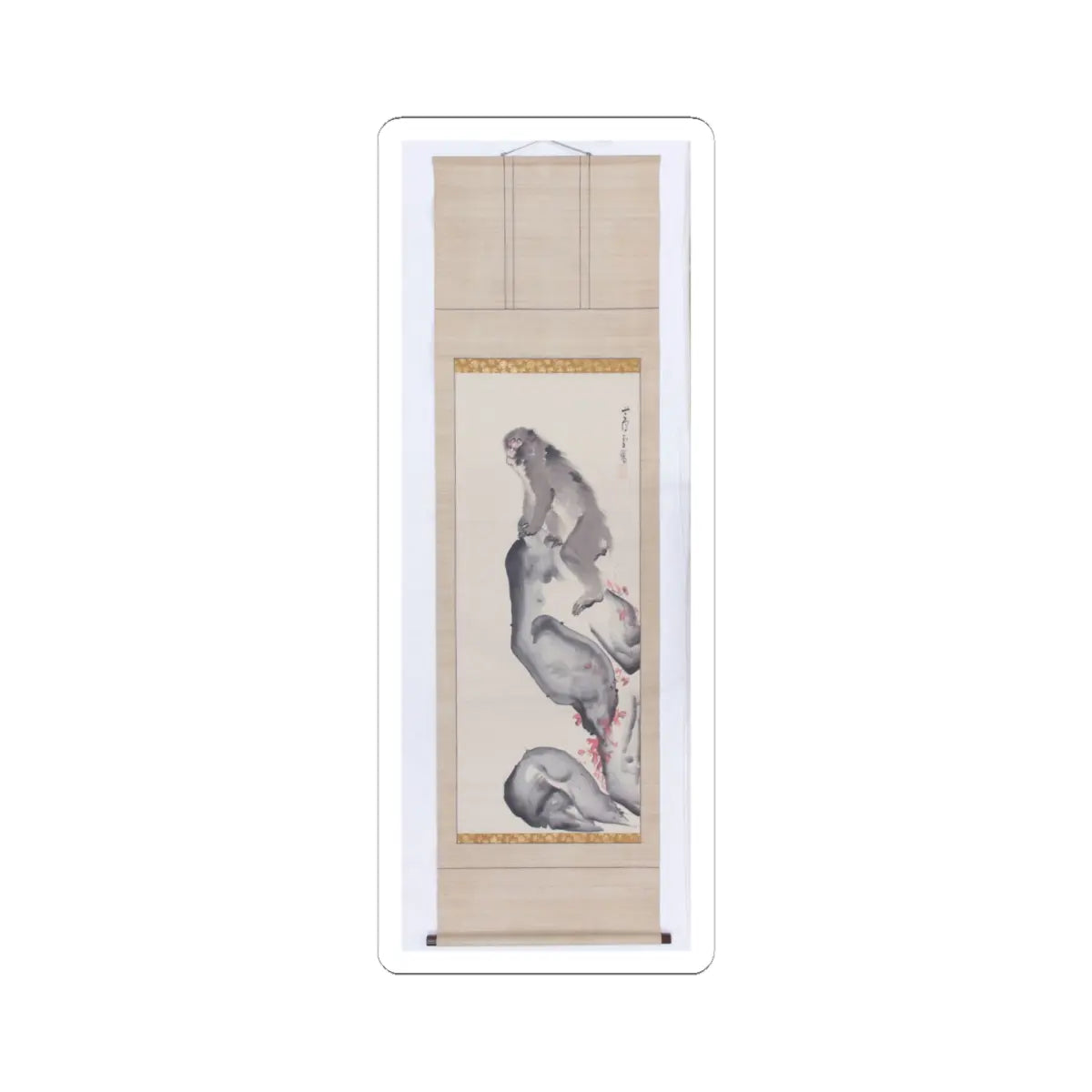 Nagasawa Rosetsu - Monkey on a Rock; Monkey Trainer with Chinese Children and Puppy - late 1790s v3 - STICKER Vinyl Kiss-Cut Decal