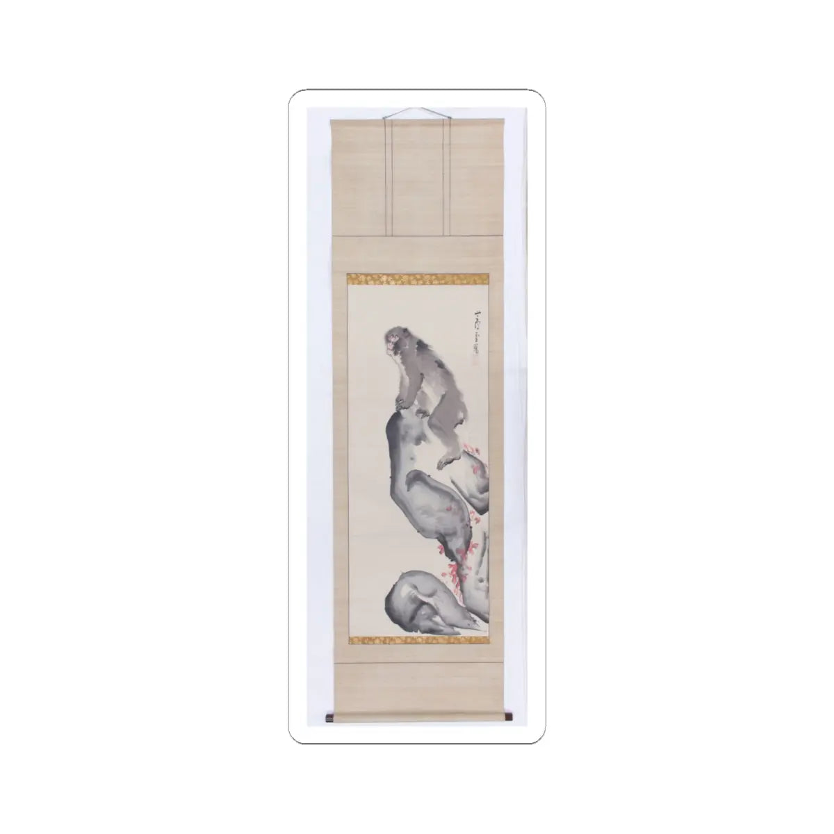 Nagasawa Rosetsu - Monkey on a Rock; Monkey Trainer with Chinese Children and Puppy - late 1790s v3 - STICKER Vinyl Kiss-Cut Decal