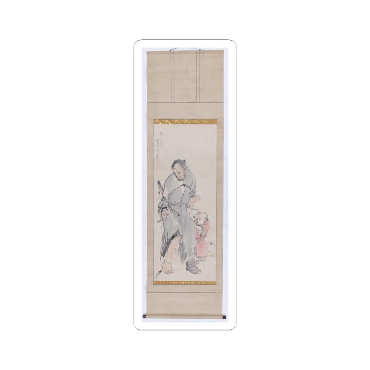 Nagasawa Rosetsu - Monkey on a Rock; Monkey Trainer with Chinese Children and Puppy - late 1790s v5 - STICKER Vinyl Kiss-Cut Decal