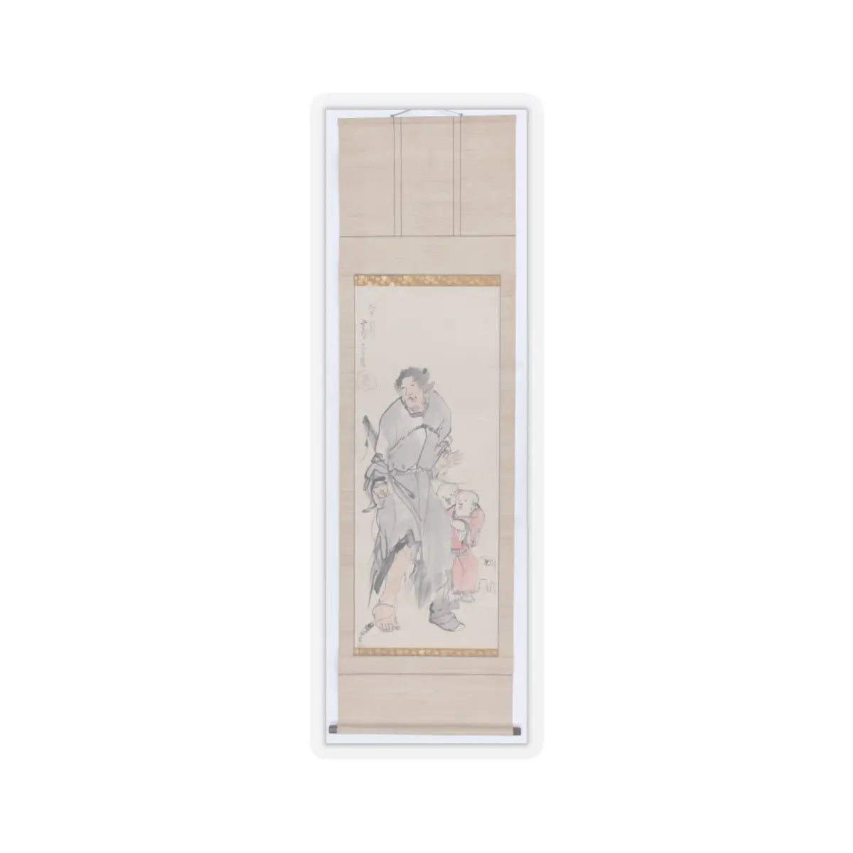 Nagasawa Rosetsu - Monkey on a Rock; Monkey Trainer with Chinese Children and Puppy - late 1790s v5 - STICKER Vinyl Kiss-Cut Decal