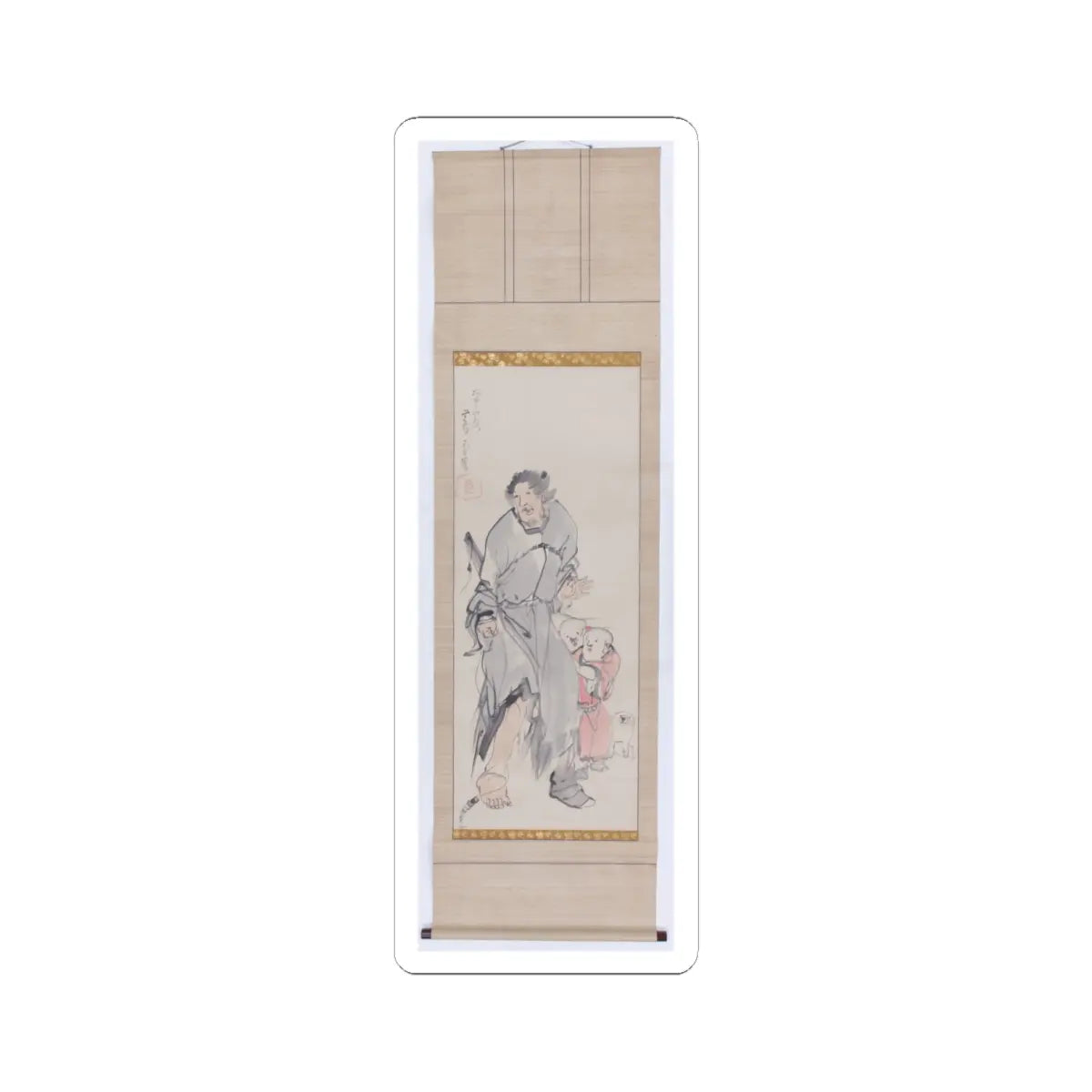 Nagasawa Rosetsu - Monkey on a Rock; Monkey Trainer with Chinese Children and Puppy - late 1790s v5 - STICKER Vinyl Kiss-Cut Decal