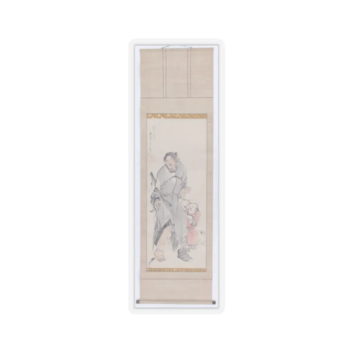 Nagasawa Rosetsu - Monkey on a Rock; Monkey Trainer with Chinese Children and Puppy - late 1790s v5 - STICKER Vinyl Kiss-Cut Decal