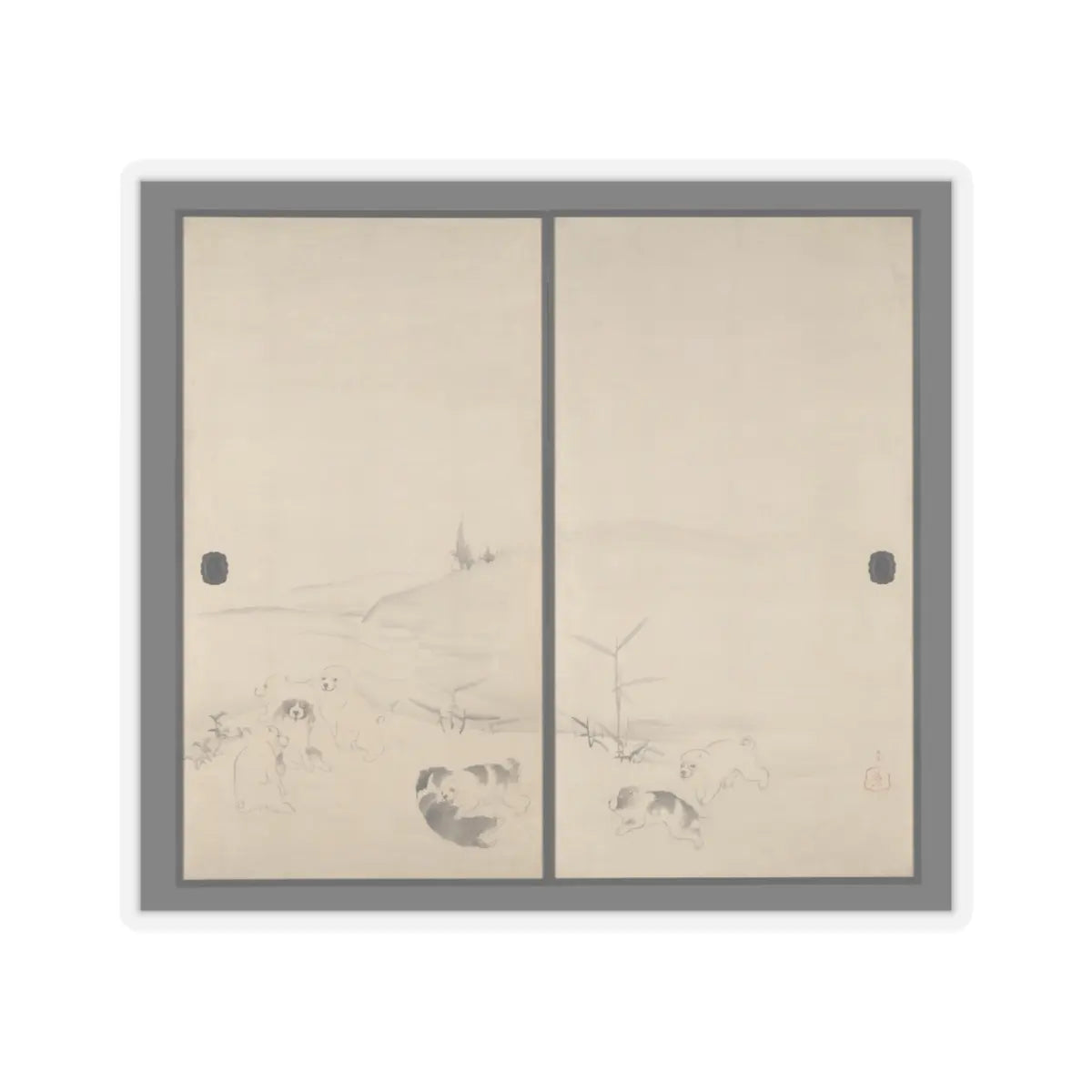 Nagasawa Rosetsu 長澤蘆雪 - Puppies in the Snow - 1792–99 v1 - STICKER Vinyl Kiss-Cut Decal