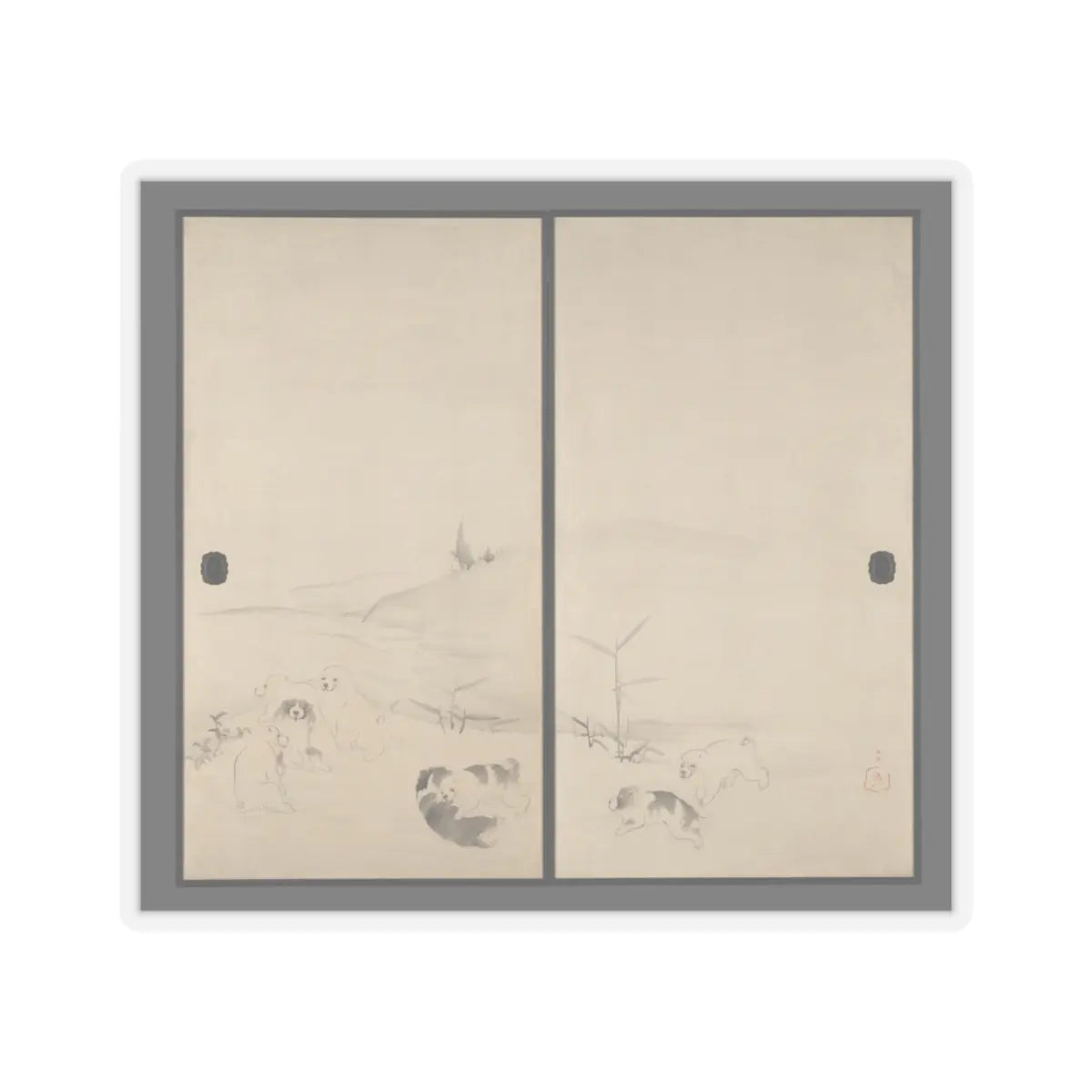 Nagasawa Rosetsu 長澤蘆雪 - Puppies in the Snow - 1792–99 v1 - STICKER Vinyl Kiss-Cut Decal