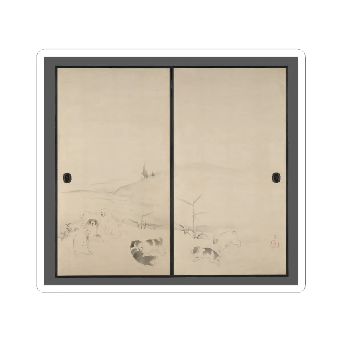 Nagasawa Rosetsu 長澤蘆雪 - Puppies in the Snow - 1792–99 v1 - STICKER Vinyl Kiss-Cut Decal