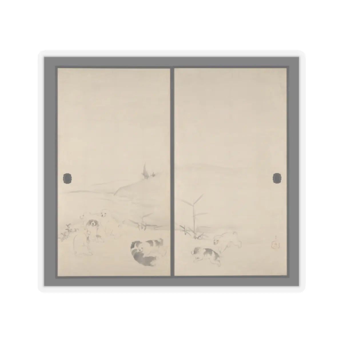 Nagasawa Rosetsu 長澤蘆雪 - Puppies in the Snow - 1792–99 v1 - STICKER Vinyl Kiss-Cut Decal