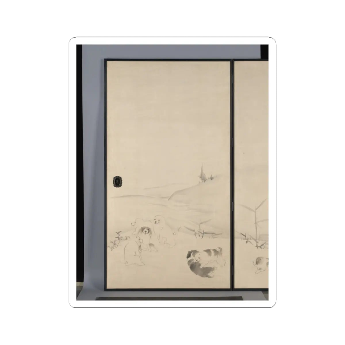 Nagasawa Rosetsu 長澤蘆雪 - Puppies in the Snow - 1792–99 v4 - STICKER Vinyl Kiss-Cut Decal
