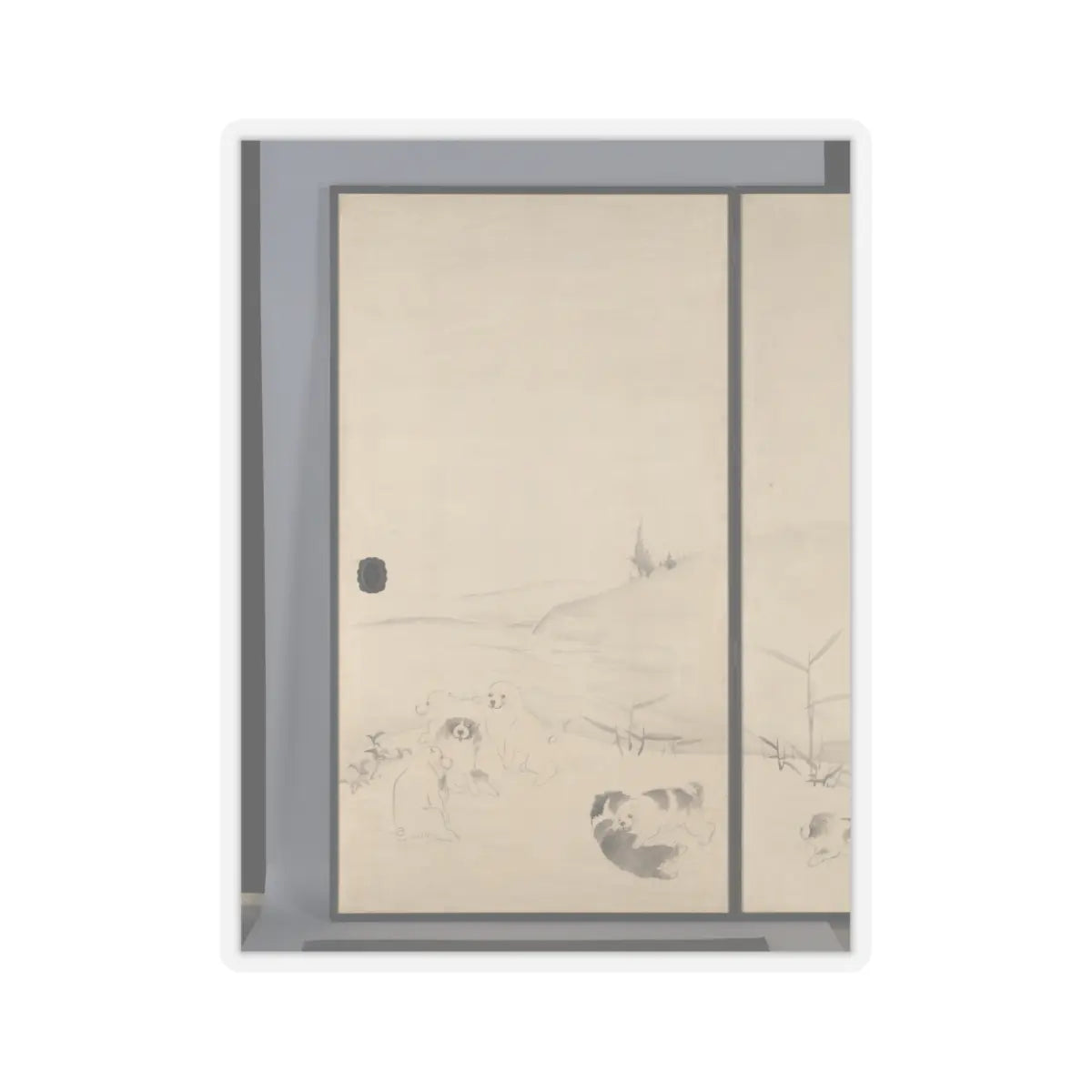 Nagasawa Rosetsu 長澤蘆雪 - Puppies in the Snow - 1792–99 v4 - STICKER Vinyl Kiss-Cut Decal