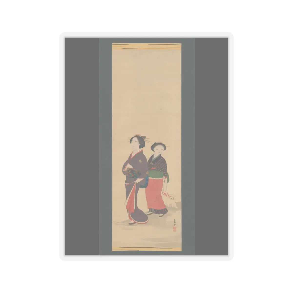 Nagasawa Rosetsu 長澤蘆雪 - Two Women and a Puppy - 1787–88 v1 - STICKER Vinyl Kiss-Cut Decal