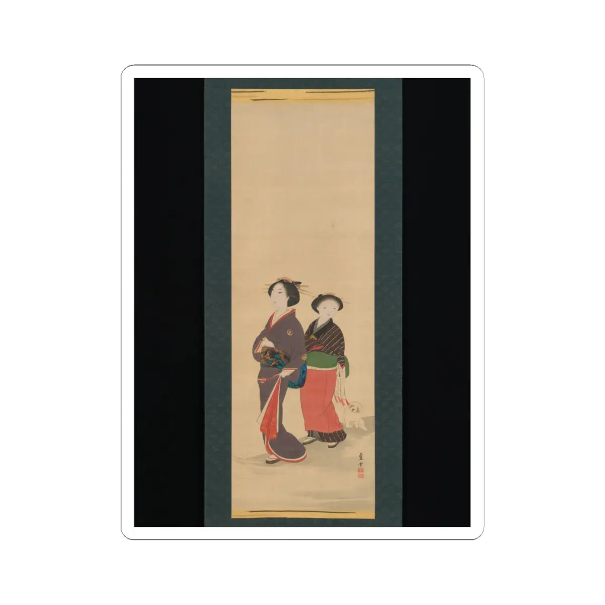Nagasawa Rosetsu 長澤蘆雪 - Two Women and a Puppy - 1787–88 v1 - STICKER Vinyl Kiss-Cut Decal