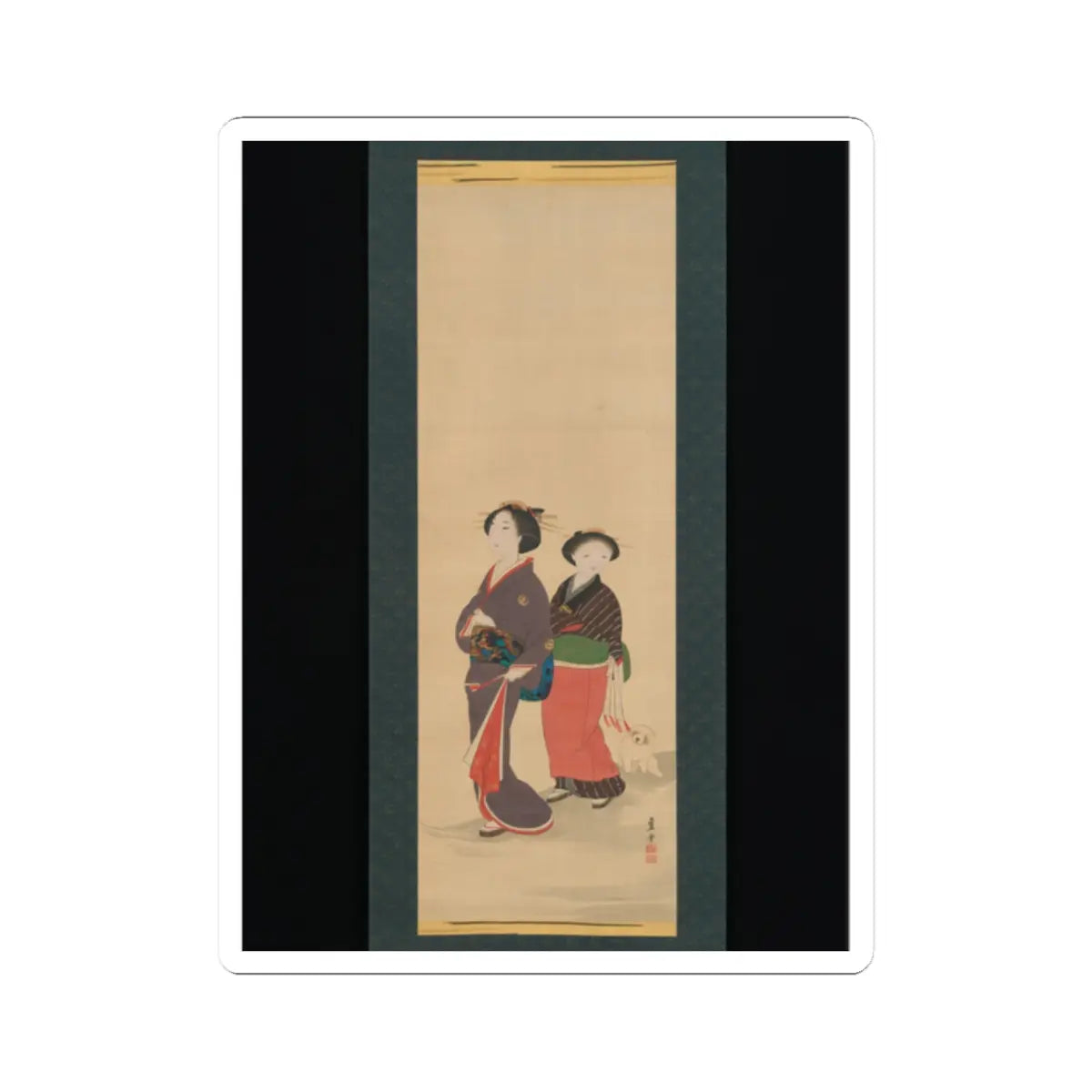 Nagasawa Rosetsu 長澤蘆雪 - Two Women and a Puppy - 1787–88 v1 - STICKER Vinyl Kiss-Cut Decal