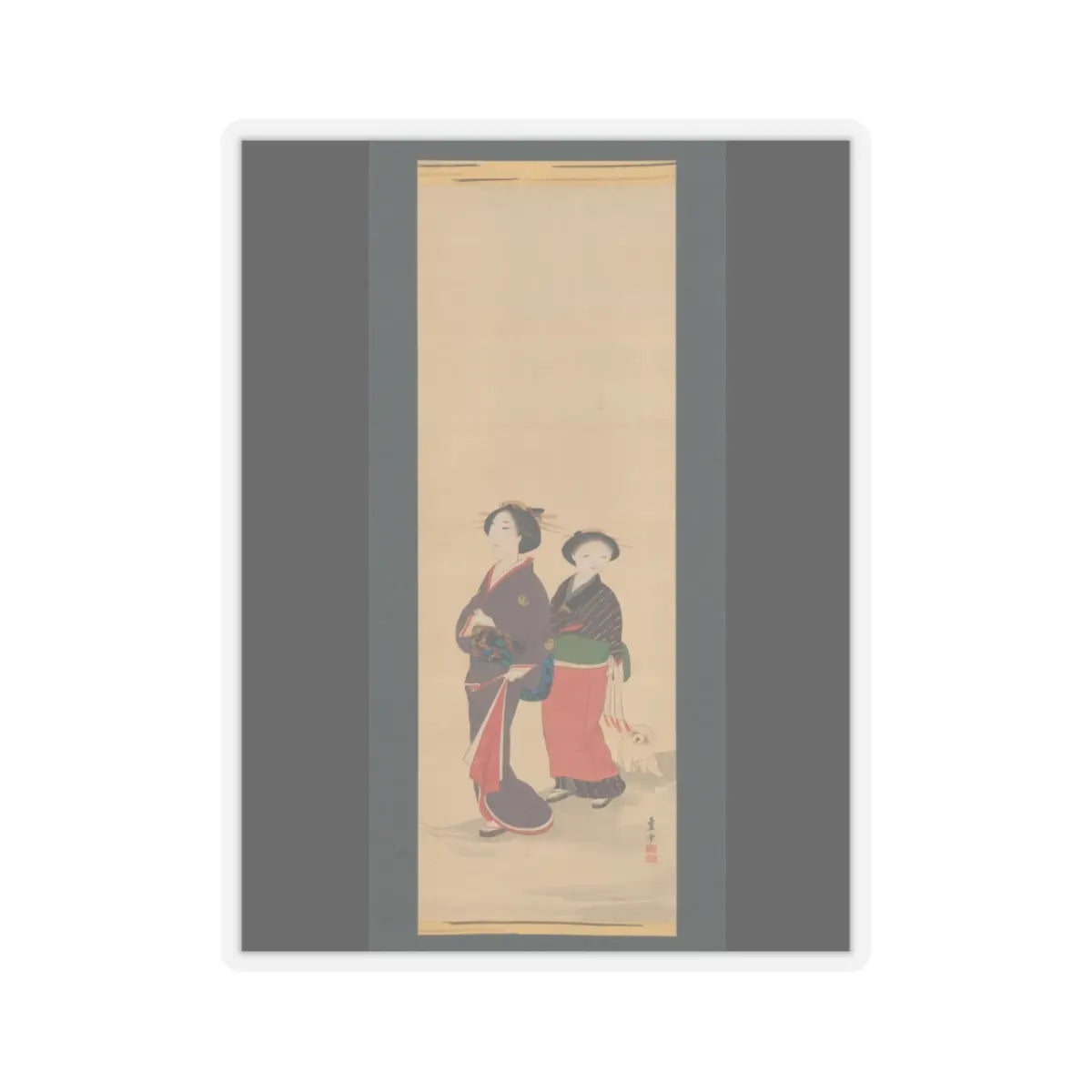 Nagasawa Rosetsu 長澤蘆雪 - Two Women and a Puppy - 1787–88 v1 - STICKER Vinyl Kiss-Cut Decal