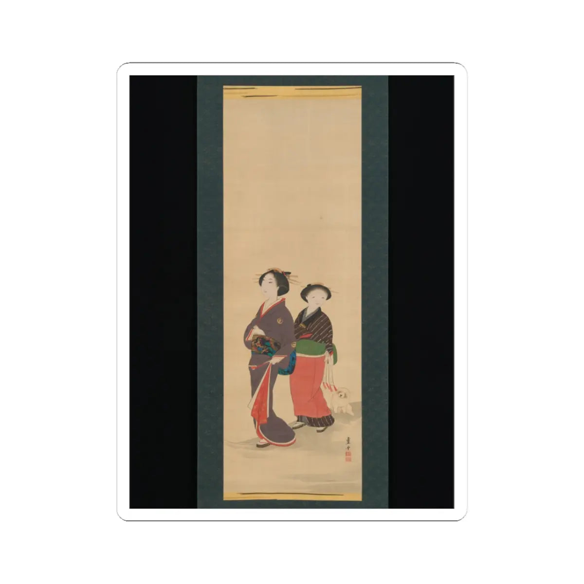 Nagasawa Rosetsu 長澤蘆雪 - Two Women and a Puppy - 1787–88 v1 - STICKER Vinyl Kiss-Cut Decal