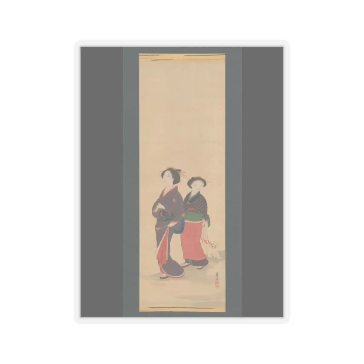 Nagasawa Rosetsu 長澤蘆雪 - Two Women and a Puppy - 1787–88 v1 - STICKER Vinyl Kiss-Cut Decal