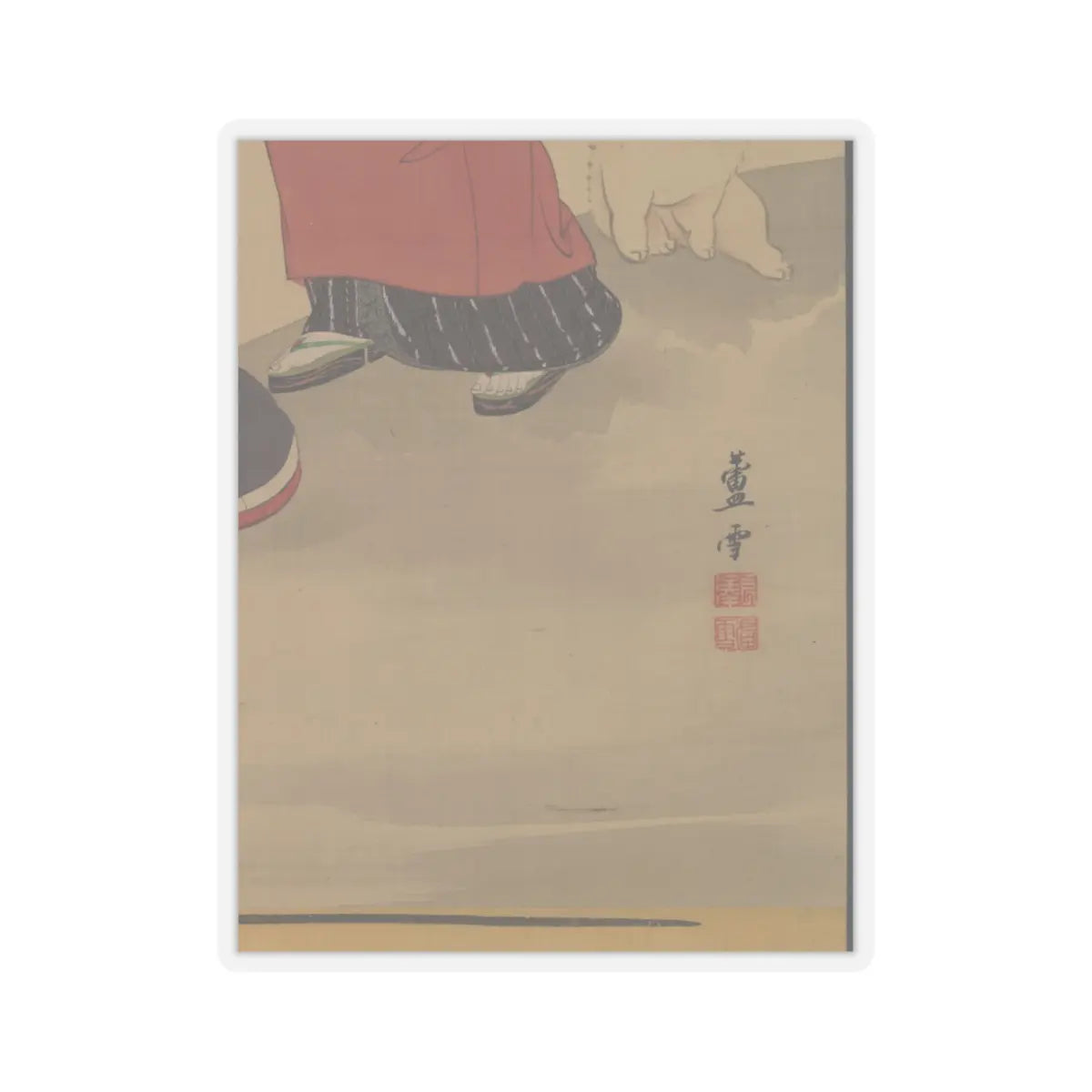 Nagasawa Rosetsu 長澤蘆雪 - Two Women and a Puppy - 1787–88 v3 - STICKER Vinyl Kiss-Cut Decal