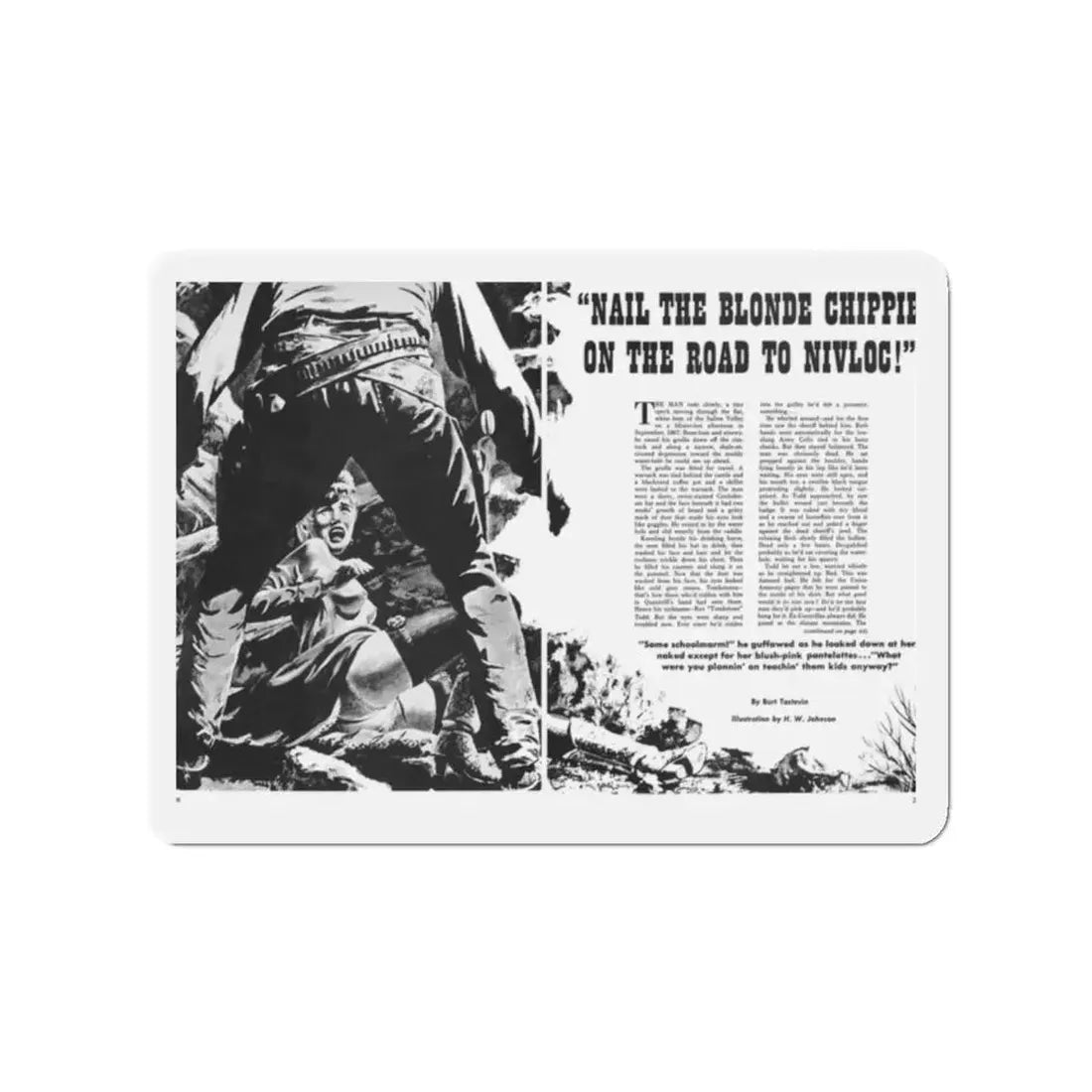 Nail The Blonde Chippie On The Road To Nivloc, Men In Adventure, September 1969 (Magazine Illustration) Refrigerator Magnet 2 Inch - The Sticker Space