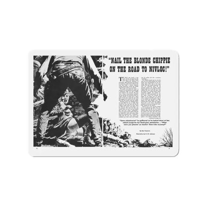 Nail The Blonde Chippie On The Road To Nivloc, Men In Adventure, September 1969 (Magazine Illustration) Refrigerator Magnet 3 Inch - The Sticker Space