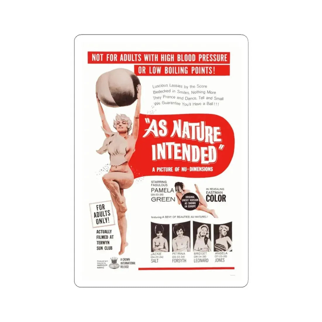 NAKED AS NATURE INTENDED 1961 Movie Poster - STICKER Vinyl Kiss-Cut Decal 3 Inch White - The Sticker Space