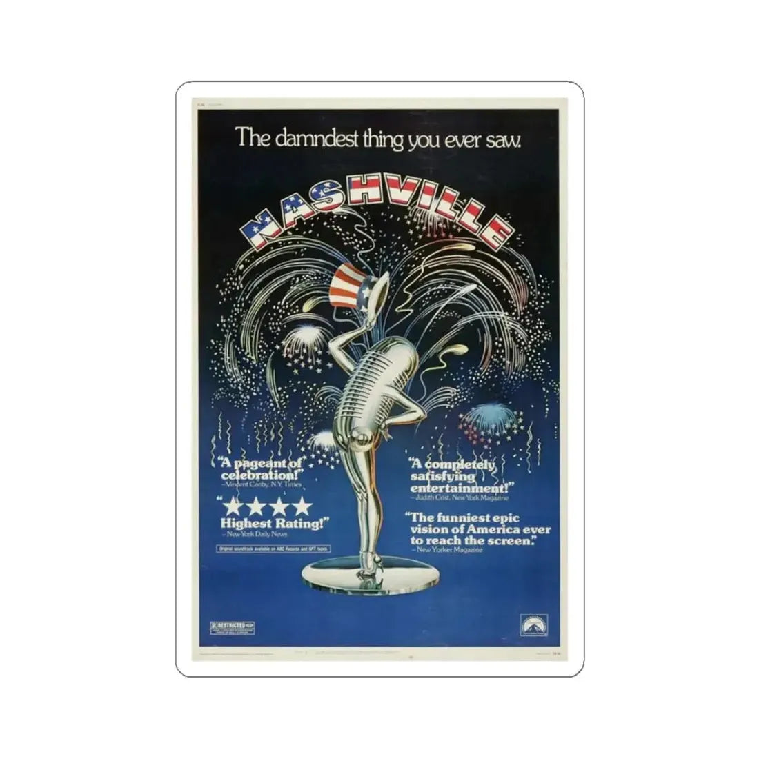 Nashville 1975 Movie Poster - STICKER Vinyl Kiss-Cut Decal 3 Inch White - The Sticker Space