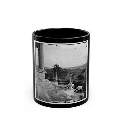 Nashville, Tenn. Steps Of The Capitol With Covered Guns; Vista Of The City Beyond (U.S. Civil War) Black Coffee Mug-11oz-The Sticker Space