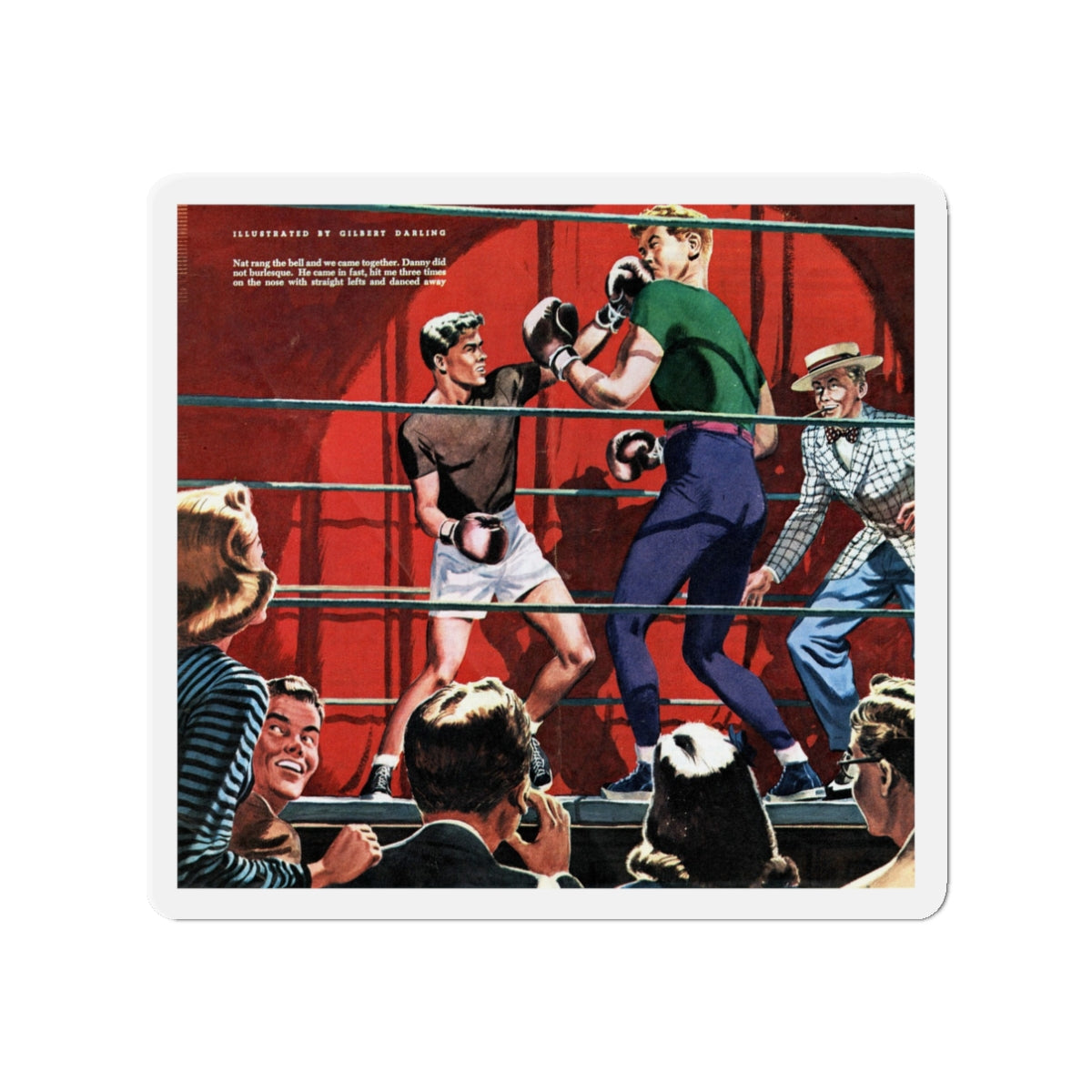 Nat & Dan Duke It Out, 1947 (Magazine Illustration) Refrigerator Magnet-3" x 3"-The Sticker Space