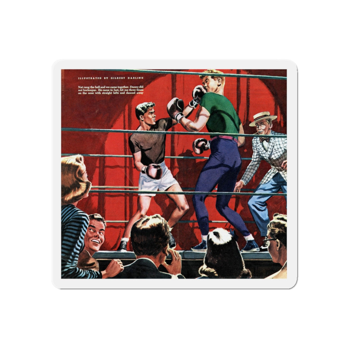 Nat & Dan Duke It Out, 1947 (Magazine Illustration) Refrigerator Magnet-5" x 5"-The Sticker Space