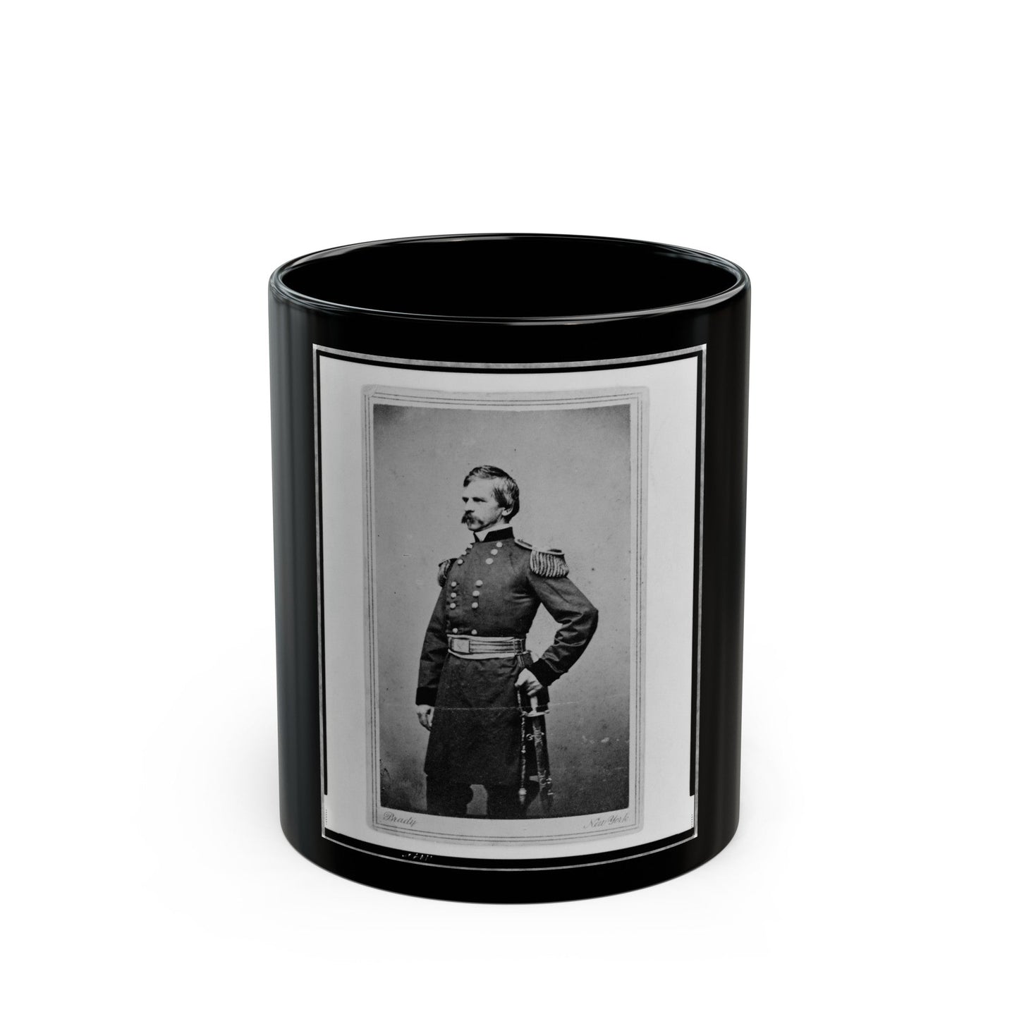 Nathaniel P. Banks, Three-Quarter Length Portrait, Wearing Military Uniform, Standing, With Left Hand On Sword, Facing Left (U.S. Civil War) Black Coffee Mug-11oz-The Sticker Space