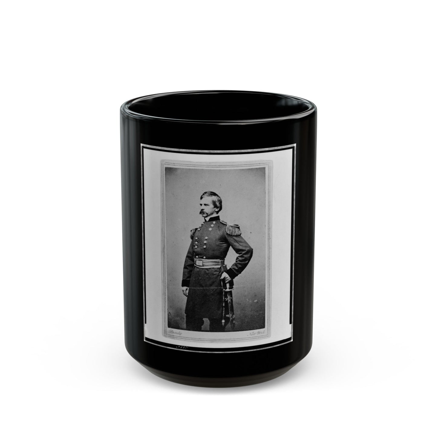 Nathaniel P. Banks, Three-Quarter Length Portrait, Wearing Military Uniform, Standing, With Left Hand On Sword, Facing Left (U.S. Civil War) Black Coffee Mug-15oz-The Sticker Space