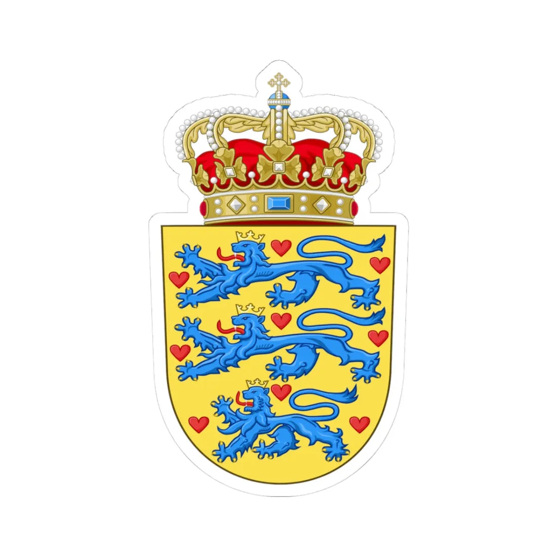 National coat of arms of Denmark (Denmark) (Coat of Arms) STICKER Vinyl Kiss-Cut Decal 3 Inch White - The Sticker Space