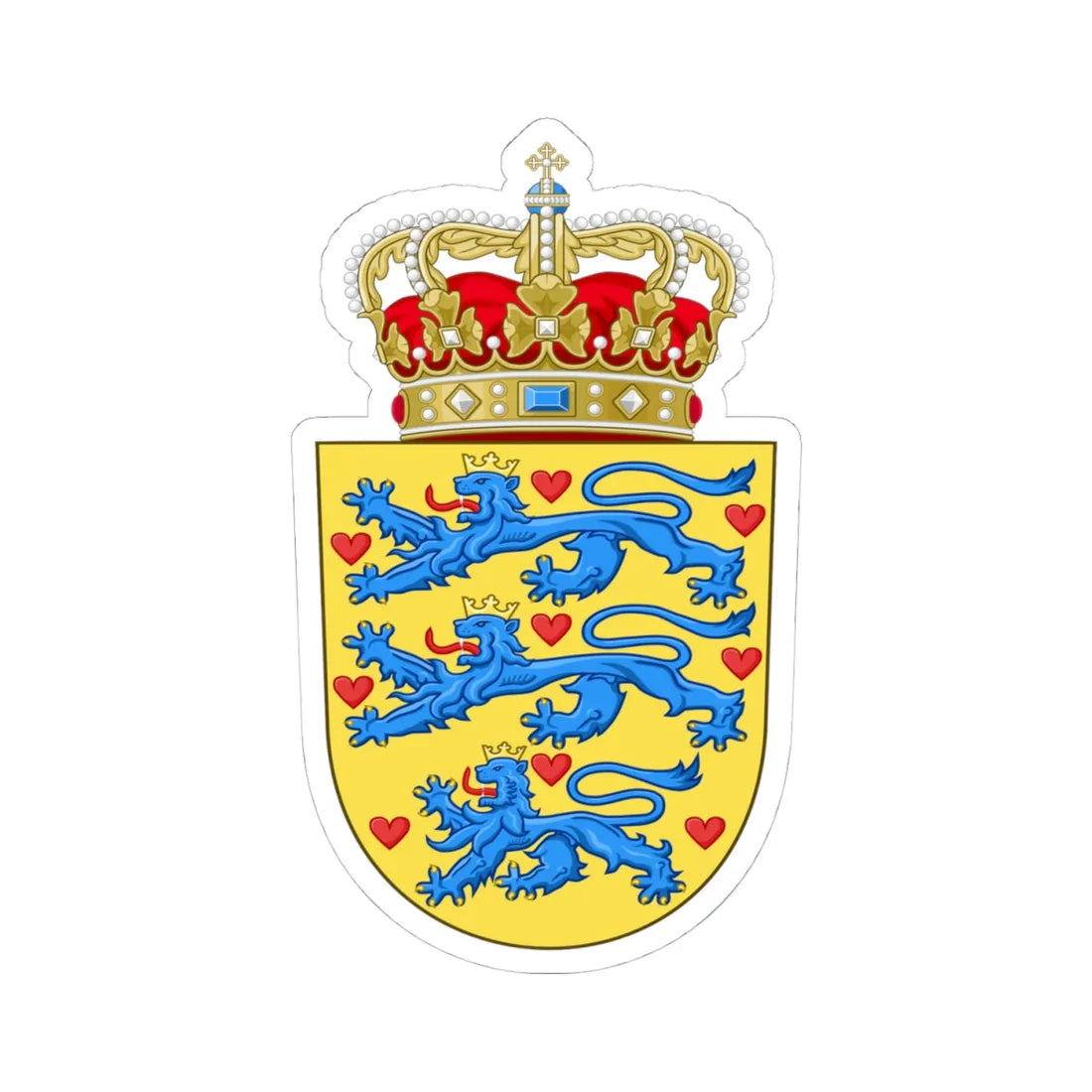 National coat of arms of Denmark (Denmark) (Coat of Arms) STICKER Vinyl Kiss-Cut Decal 4 Inch White - The Sticker Space