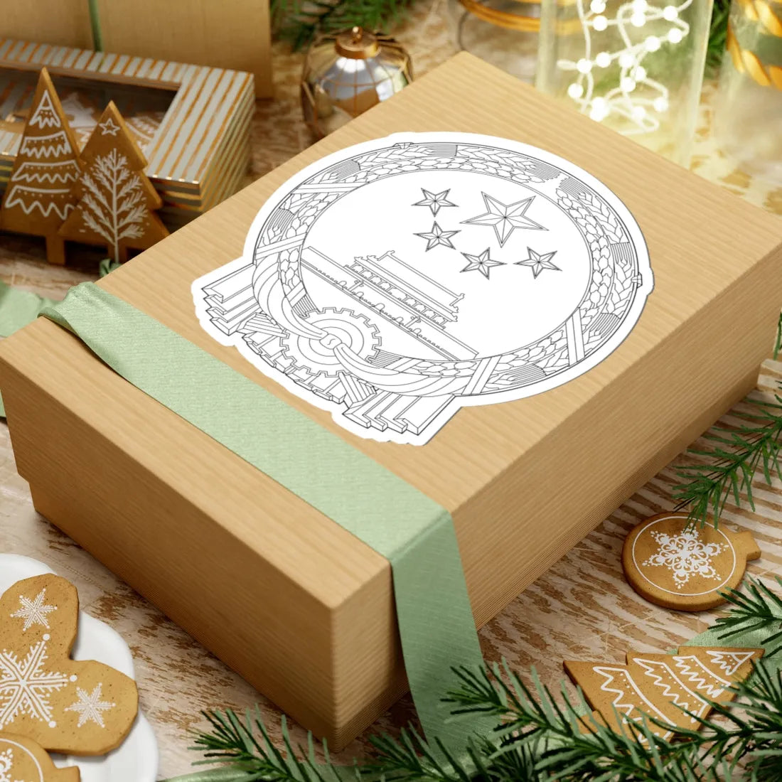 National Emblem of the Peoples Republic of China black and white (China) (Coat of Arms) STICKER Vinyl Kiss-Cut Decal - The Sticker Space