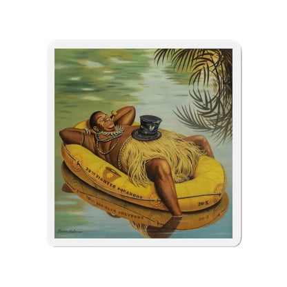 Native in an Army Raft, The Saturday Evening Post cover, December 1, 1945 (Magazine Illustration) Refrigerator Magnet 4 Inch - The Sticker Space