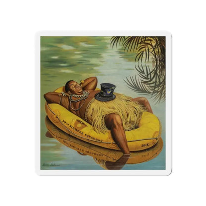 Native in an Army Raft, The Saturday Evening Post cover, December 1, 1945 (Magazine Illustration) Refrigerator Magnet 5 Inch - The Sticker Space