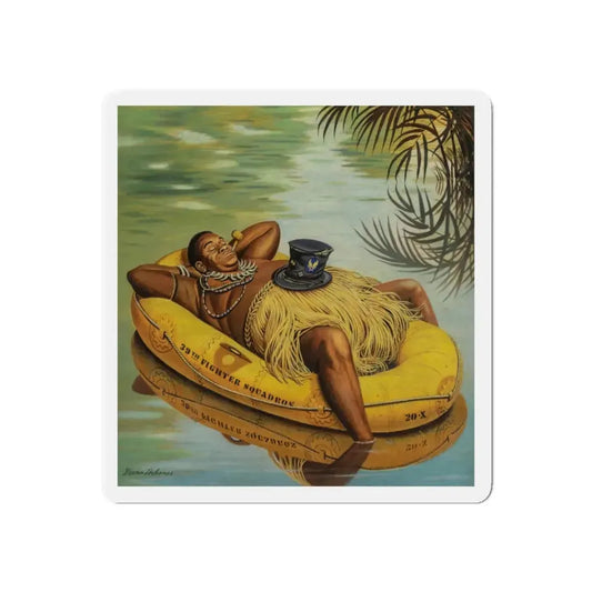 Native in an Army Raft, The Saturday Evening Post cover, December 1, 1945 (Magazine Illustration) Refrigerator Magnet 6 Inch - The Sticker Space