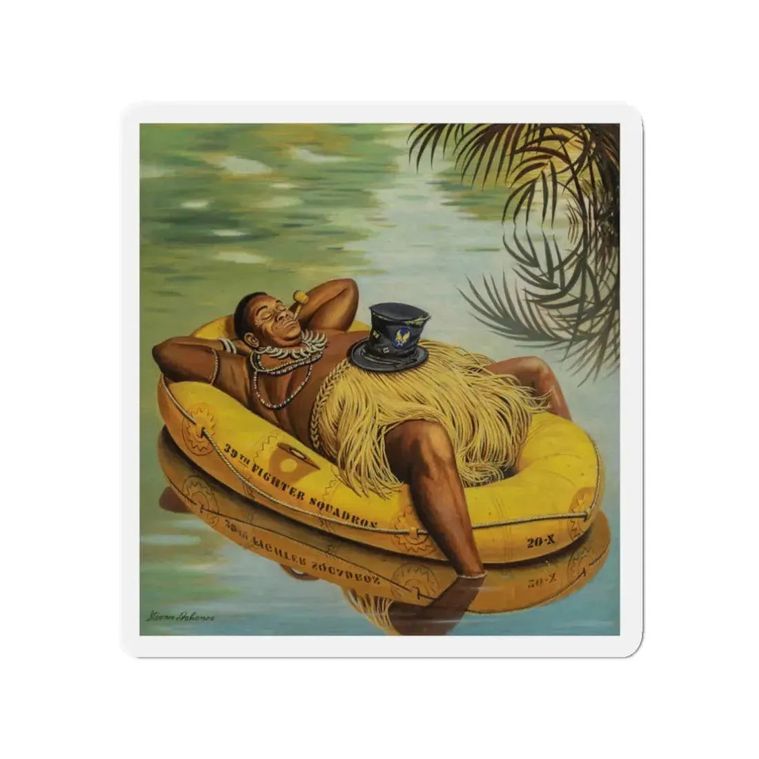 Native in an Army Raft, The Saturday Evening Post cover, December 1, 1945 (Magazine Illustration) Refrigerator Magnet - The Sticker Space