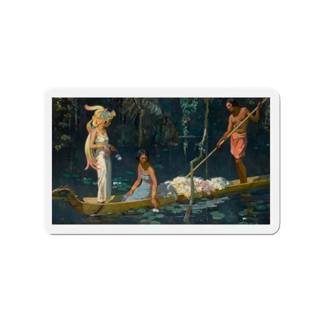 Natives in Flat Boat (Magazine Illustration) Refrigerator Magnet 2 Inch - The Sticker Space