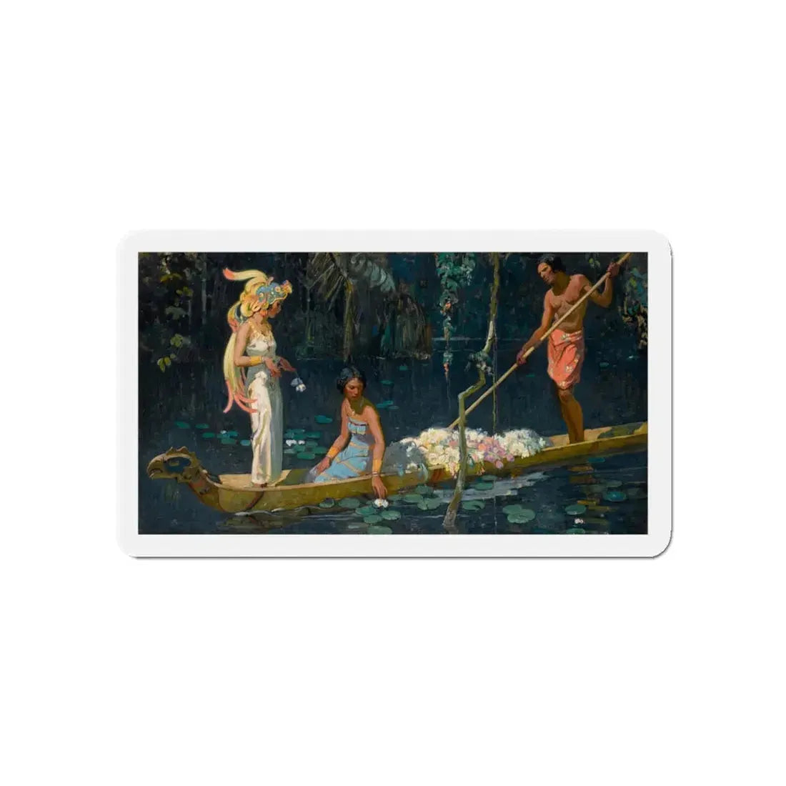 Natives in Flat Boat (Magazine Illustration) Refrigerator Magnet - The Sticker Space