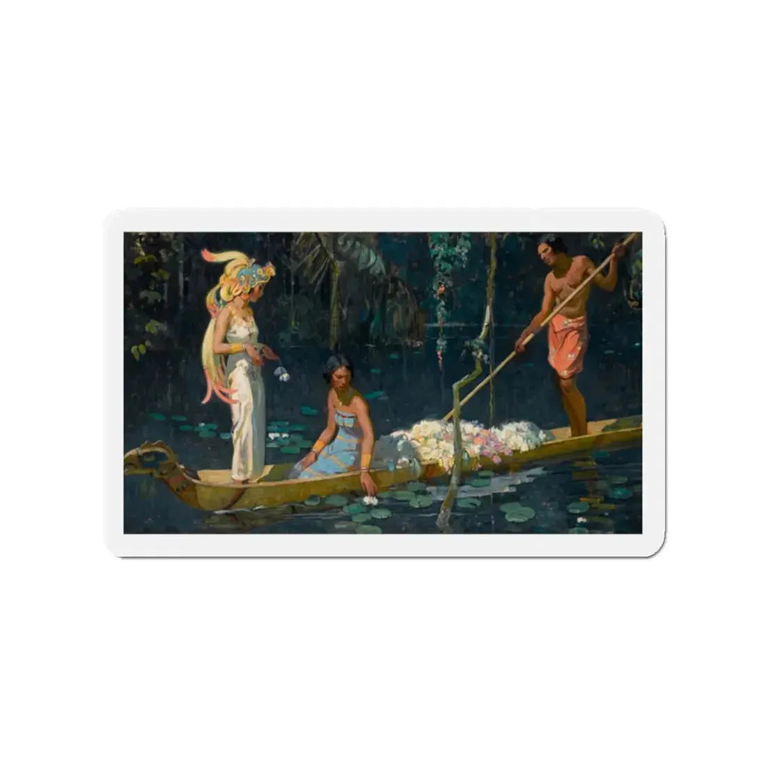 Natives in Flat Boat (Magazine Illustration) Refrigerator Magnet - The Sticker Space
