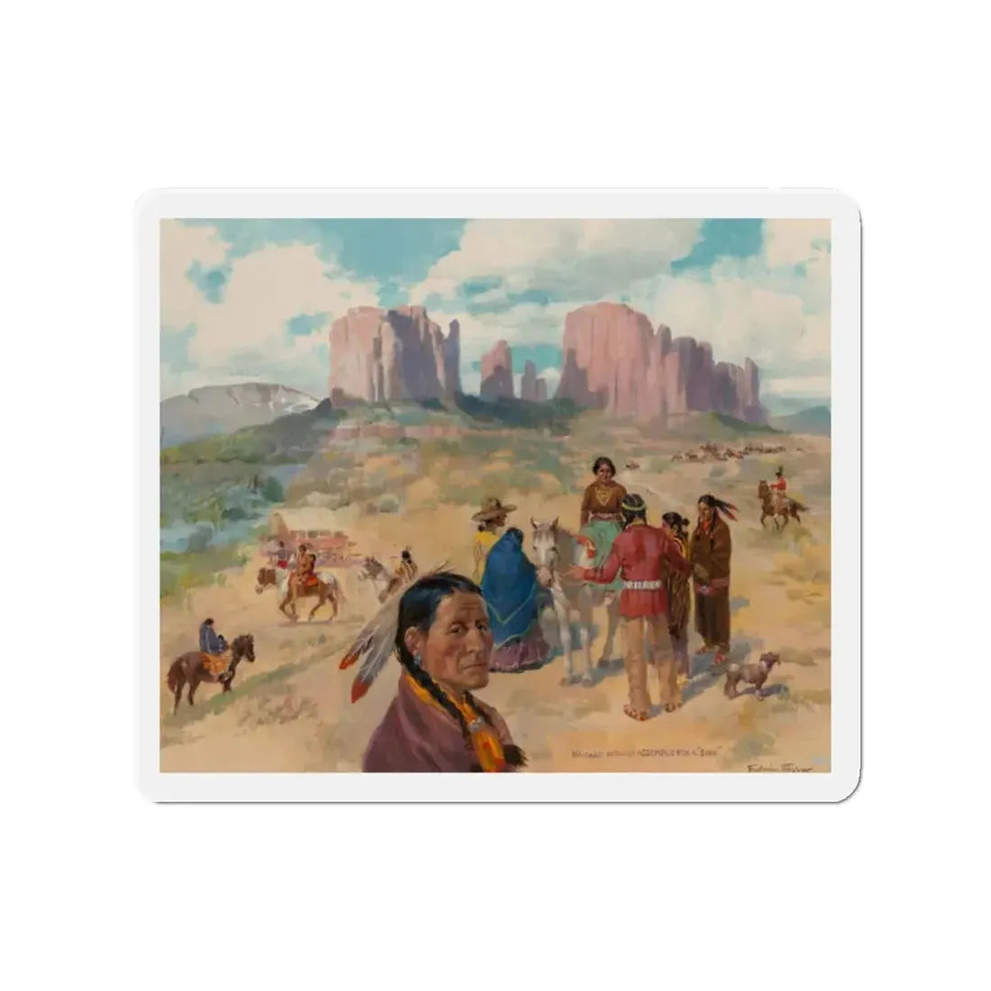 Navajo Indians Assemble for a Sing (Magazine Illustration) Refrigerator Magnet 2 Inch - The Sticker Space