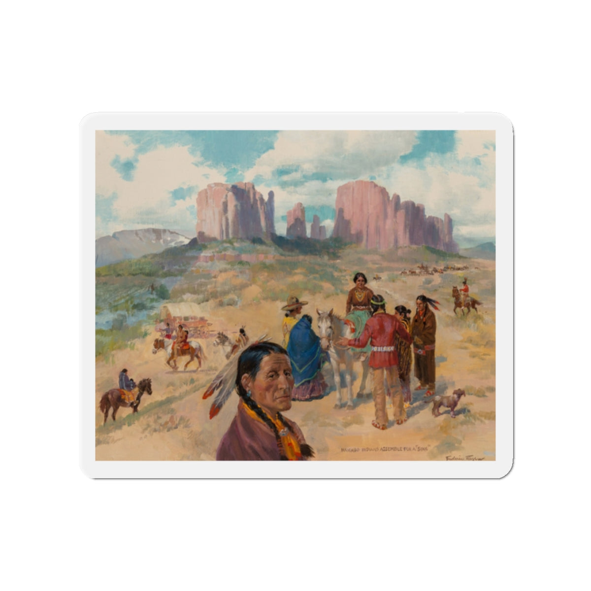 Navajo Indians Assemble for a Sing (Magazine Illustration) Refrigerator Magnet-2" x 2"-The Sticker Space