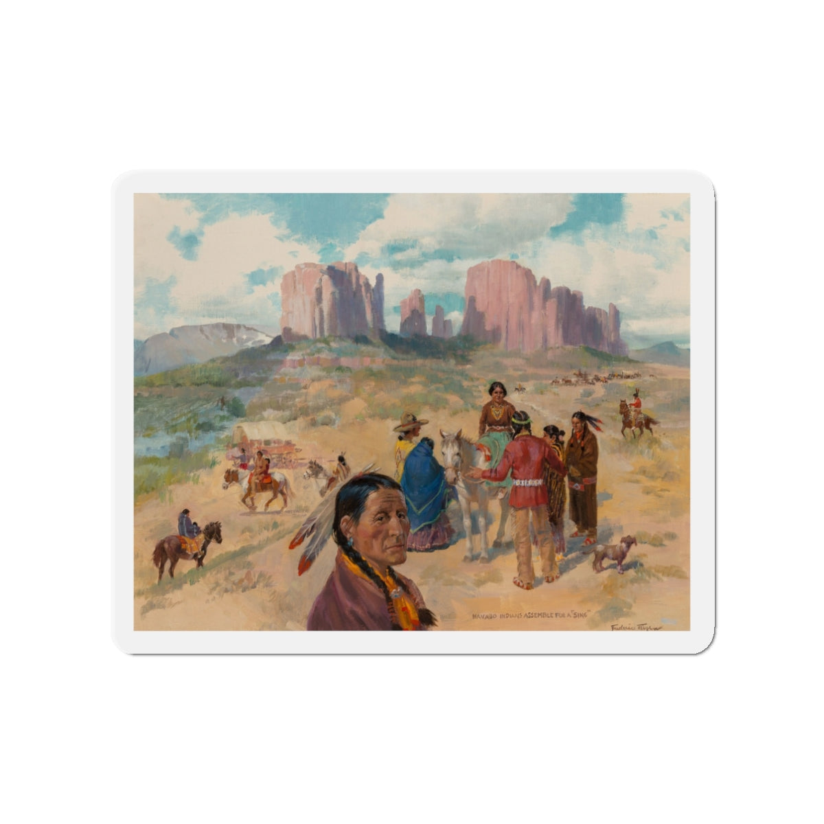 Navajo Indians Assemble for a Sing (Magazine Illustration) Refrigerator Magnet-3" x 3"-The Sticker Space