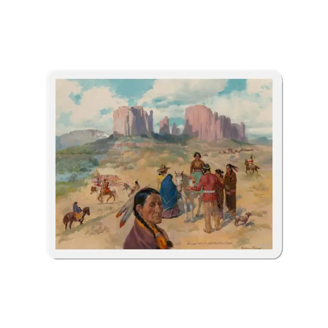 Navajo Indians Assemble for a Sing (Magazine Illustration) Refrigerator Magnet 4 Inch - The Sticker Space