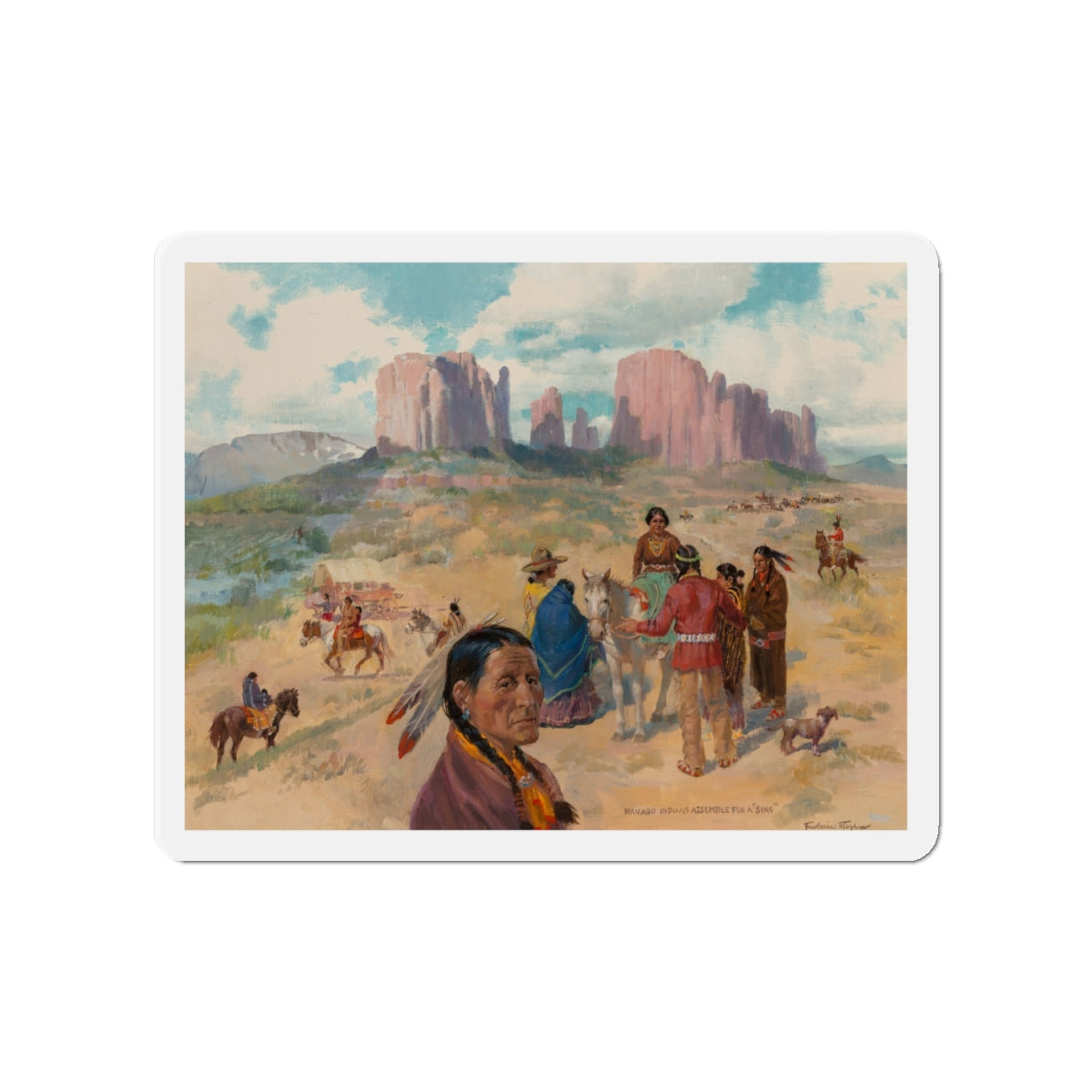 Navajo Indians Assemble for a Sing (Magazine Illustration) Refrigerator Magnet-4" x 4"-The Sticker Space