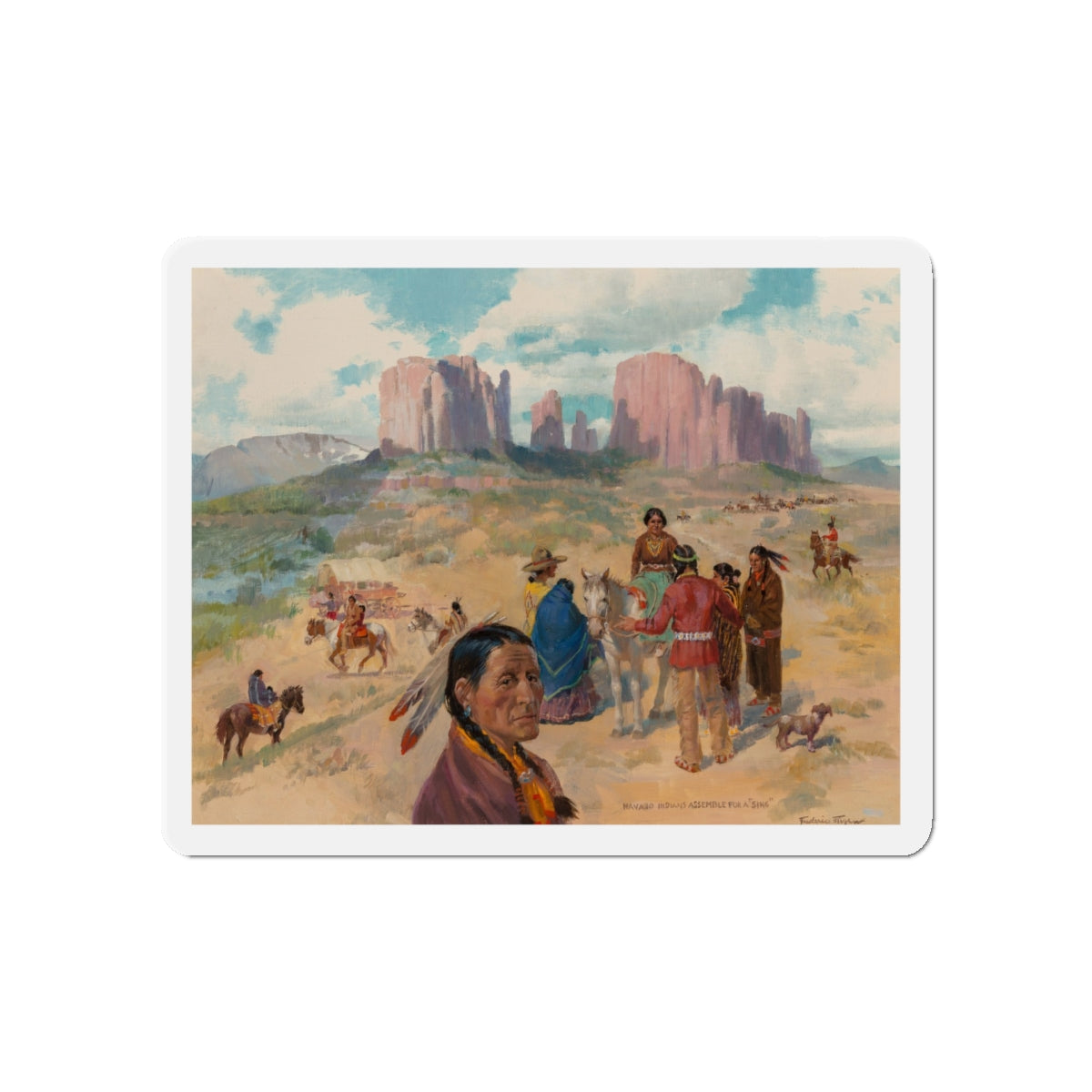 Navajo Indians Assemble for a Sing (Magazine Illustration) Refrigerator Magnet-5" x 5"-The Sticker Space