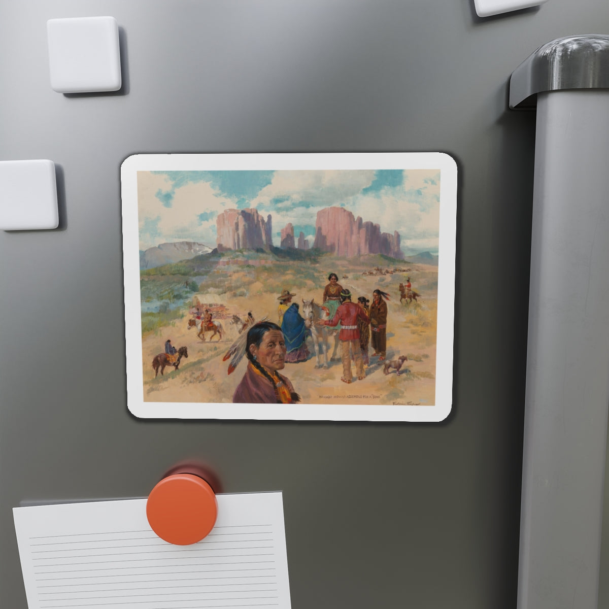 Navajo Indians Assemble for a Sing (Magazine Illustration) Refrigerator Magnet-The Sticker Space