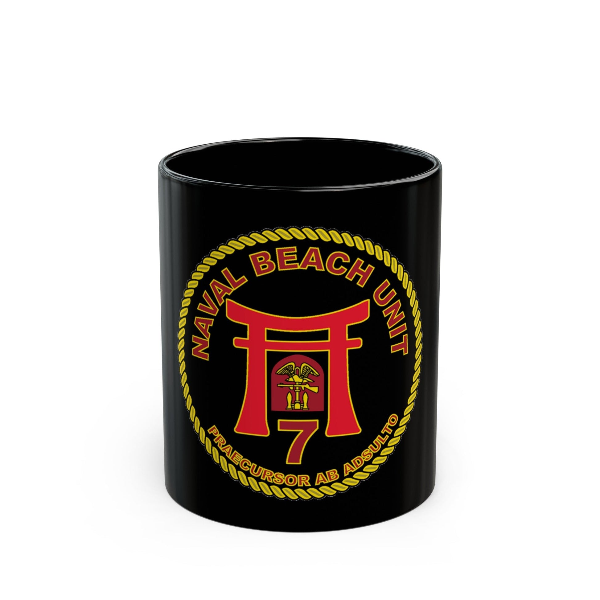 Naval Beach Unit 7 Circle (U.S. Navy) Black Coffee Mug-11oz-The Sticker Space